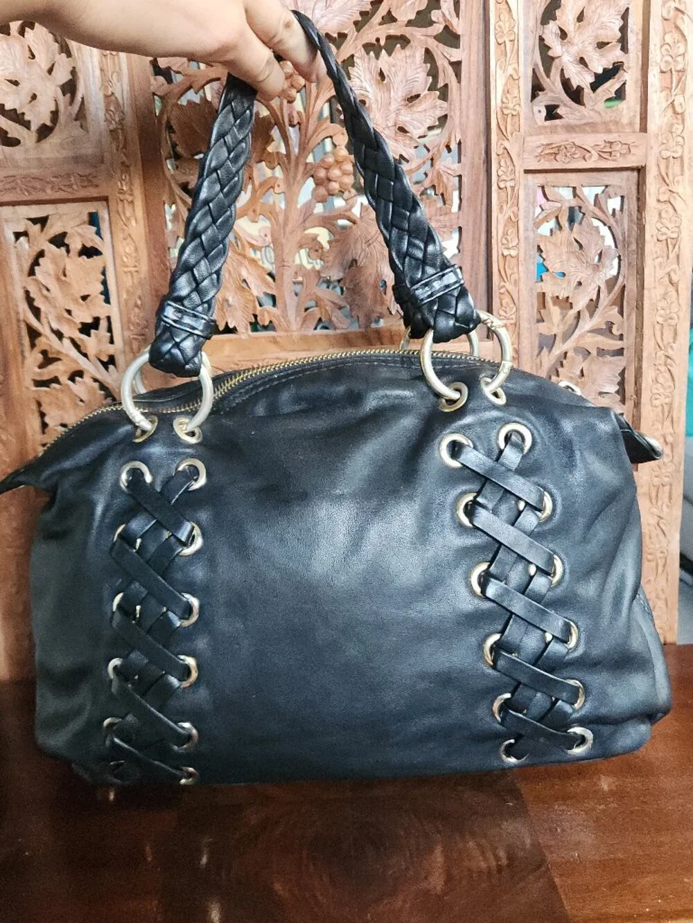 Michael Michael Kors Kenton Large Satchel - Corset / Braided - in Black